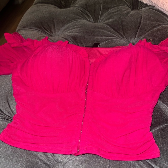 Off the shoulder, rouge, corset crop top - Picture 4 of 8